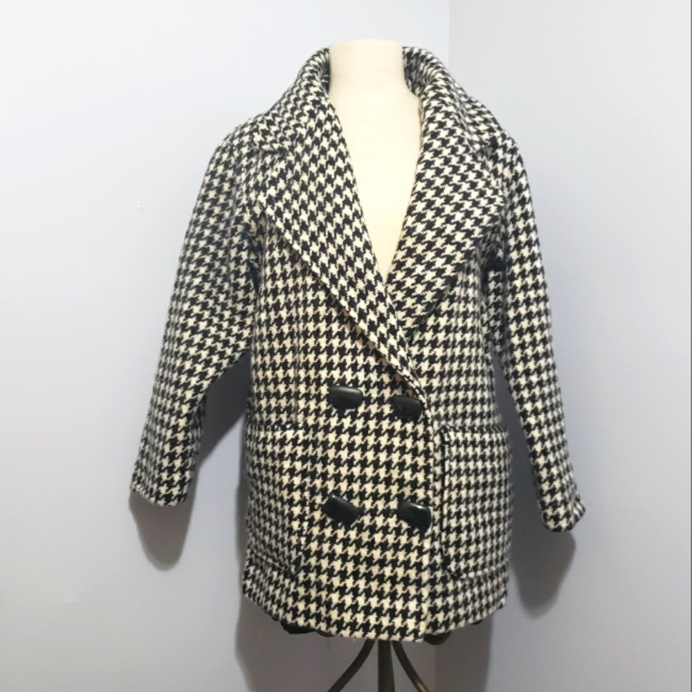 Vintage Michelle Francois Houndstooth Wool Peacoat Size 8